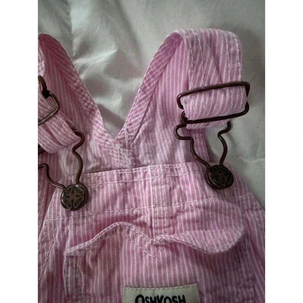 Vintage OshKosh B'gosh Pink Striped Heart Pocket Overalls 3m